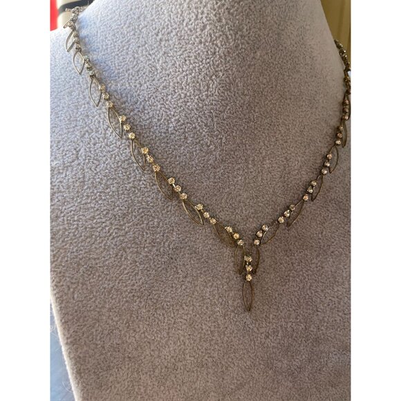 Marquise Leaf V-Shape Rhinestone Choker Necklace Y2K - Picture 3 of 7